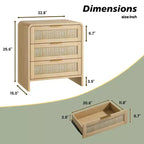 Table de chevet à 3 tiroirs en rotin bohème pour chambre et salon