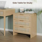 Table de chevet à 3 tiroirs en rotin bohème pour chambre et salon