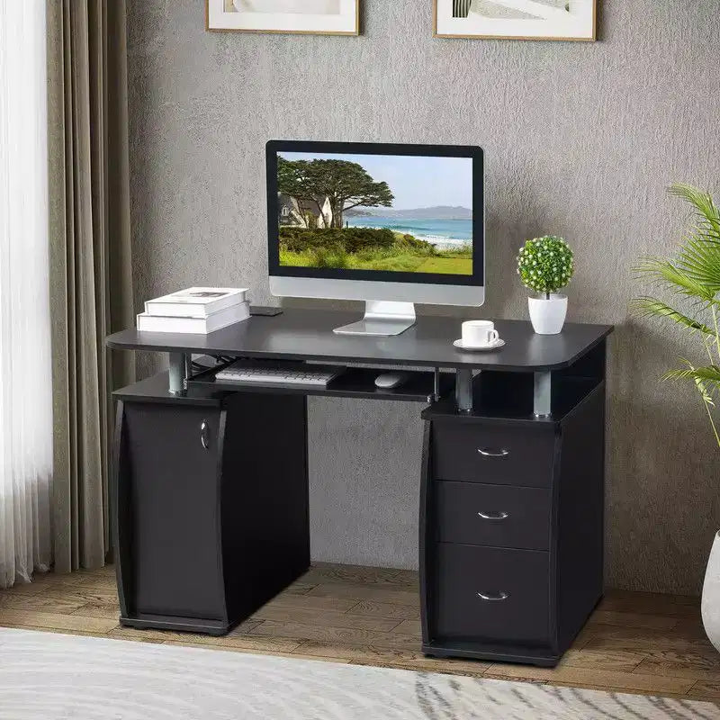 Bureau d'ordinateur de 45 pouces avec 3 tiroirs, prises de courant et ports USB