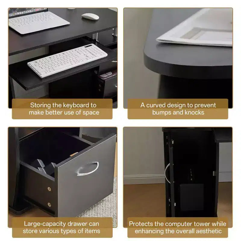 Bureau d'ordinateur de 45 pouces avec 3 tiroirs, prises de courant et ports USB