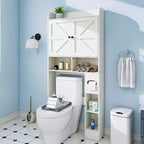 Meuble de rangement au-dessus des toilettes avec portes de grange, organisateur de salle de bain de ferme avec porte-papier toilette et étagère réglable