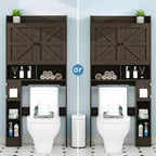 Meuble de rangement au-dessus des toilettes avec portes de grange, organisateur de salle de bain de ferme avec porte-papier toilette et étagère réglable