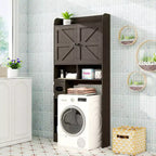 Meuble de rangement au-dessus des toilettes avec portes de grange, organisateur de salle de bain de ferme avec porte-papier toilette et étagère réglable