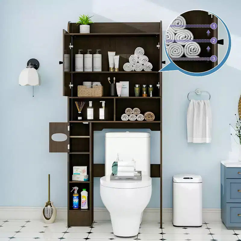 Meuble de rangement au-dessus des toilettes avec portes de grange, organisateur de salle de bain de ferme avec porte-papier toilette et étagère réglable