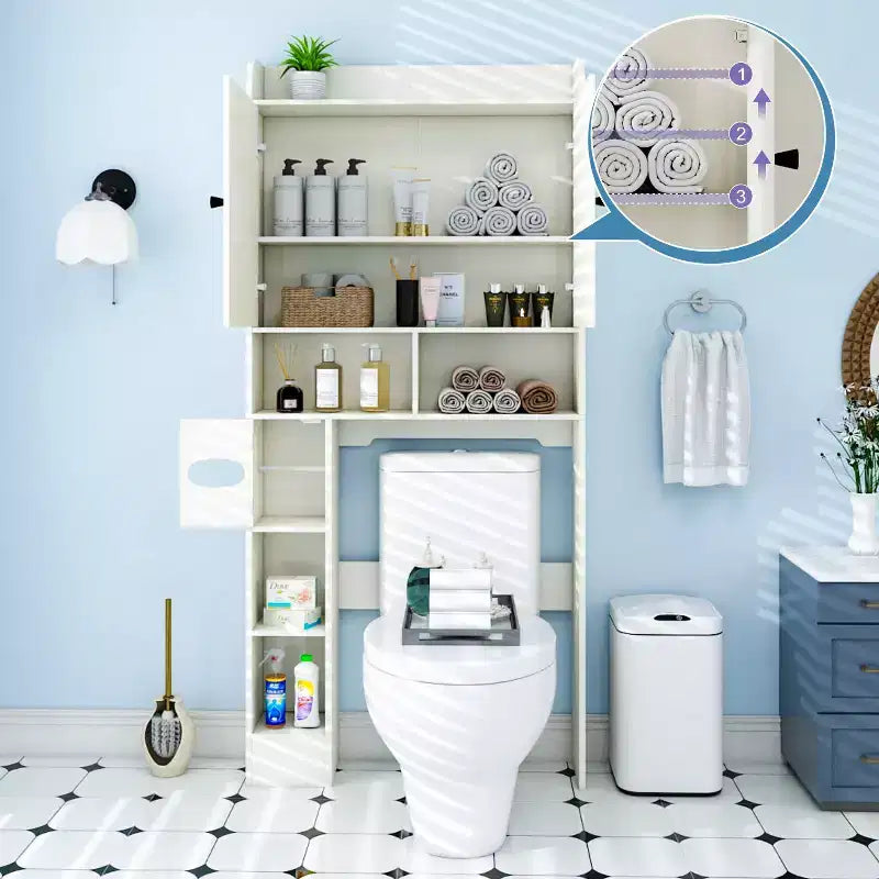 Meuble de rangement au-dessus des toilettes avec portes de grange, organisateur de salle de bain de ferme avec porte-papier toilette et étagère réglable