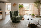 Fauteuil pivotant moderne avec coussins épais touffetés - Fauteuil d'appoint en chenille rotatif à 360°, chaise de lecture ergonomique pour le salon et la chambre à coucher
