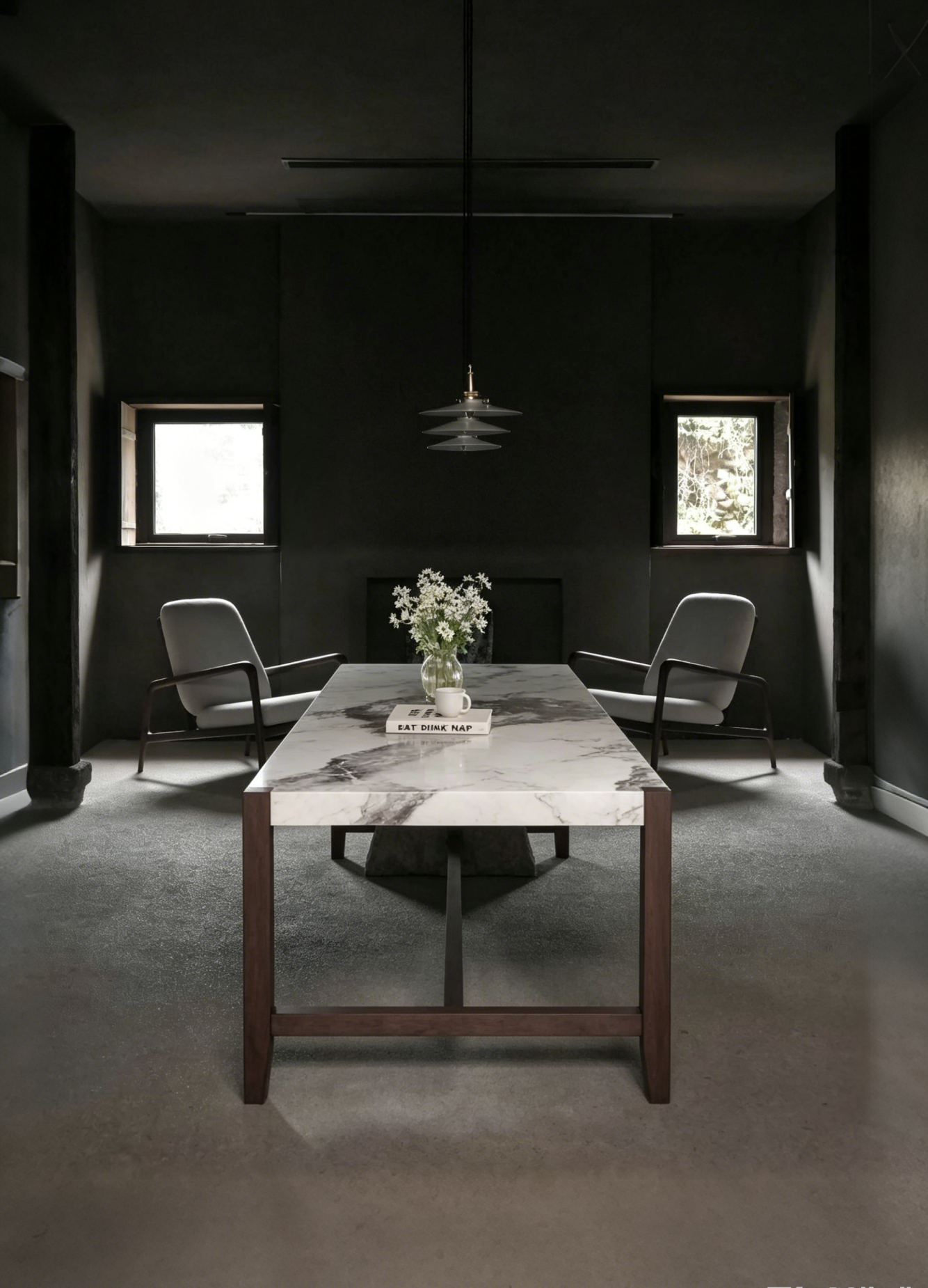 47.5 Counter Height Faux Marble Dining Table with Rubber Wood Legs