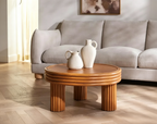 Table basse ronde en rotin naturel